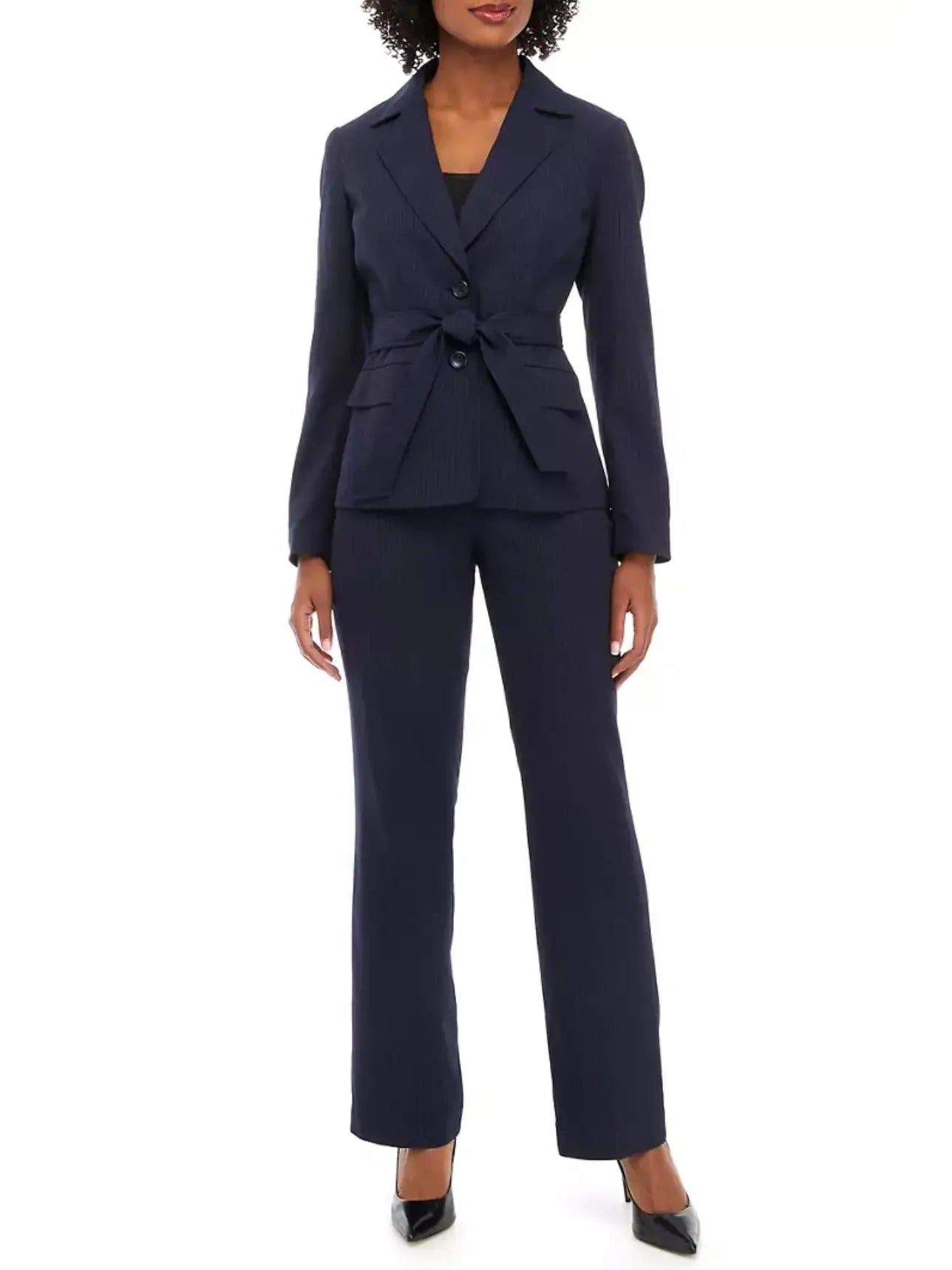 Le Suit Tonal Stripe Belted Jacket