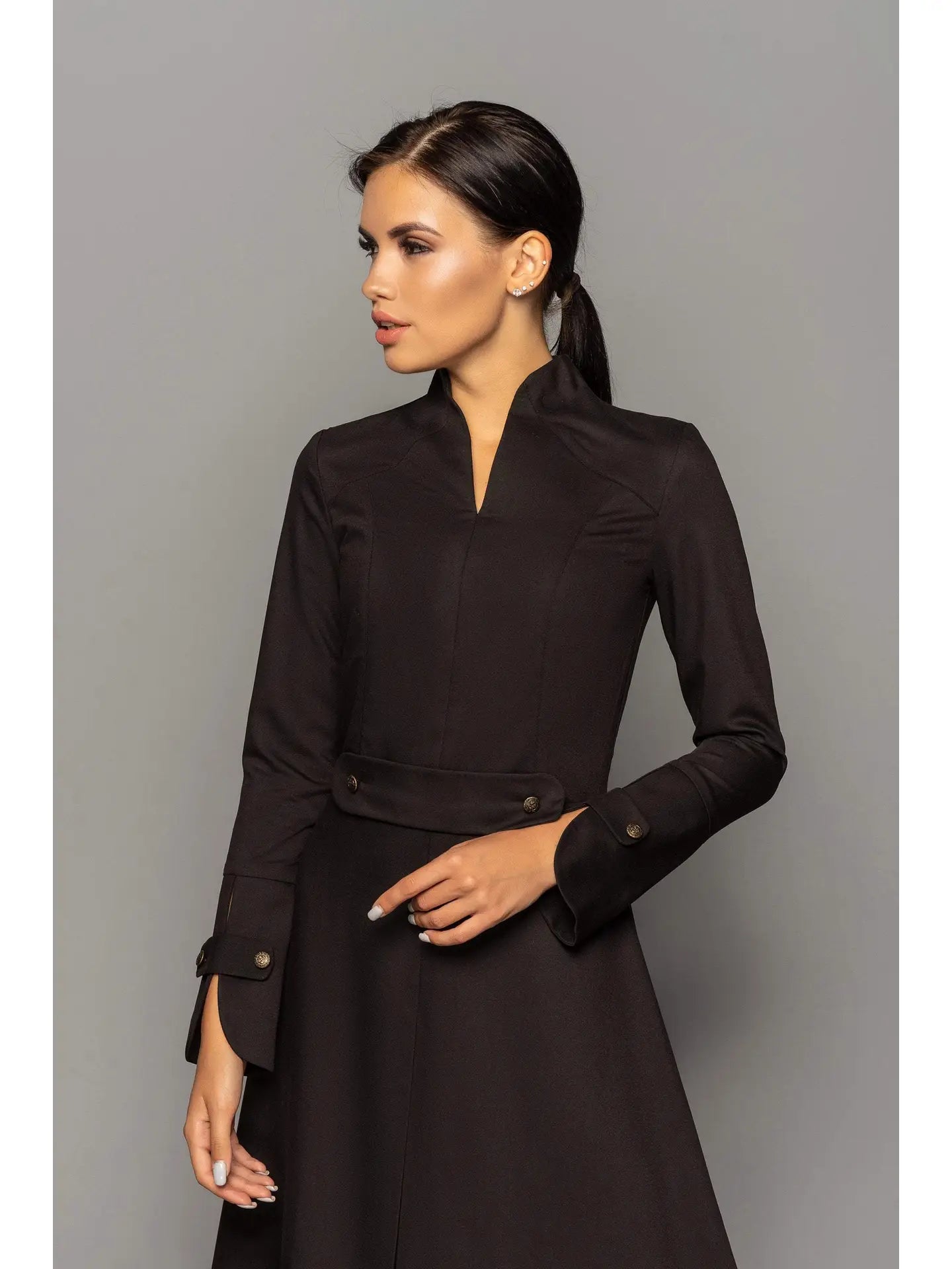 High Neck A-Line Midi Dress