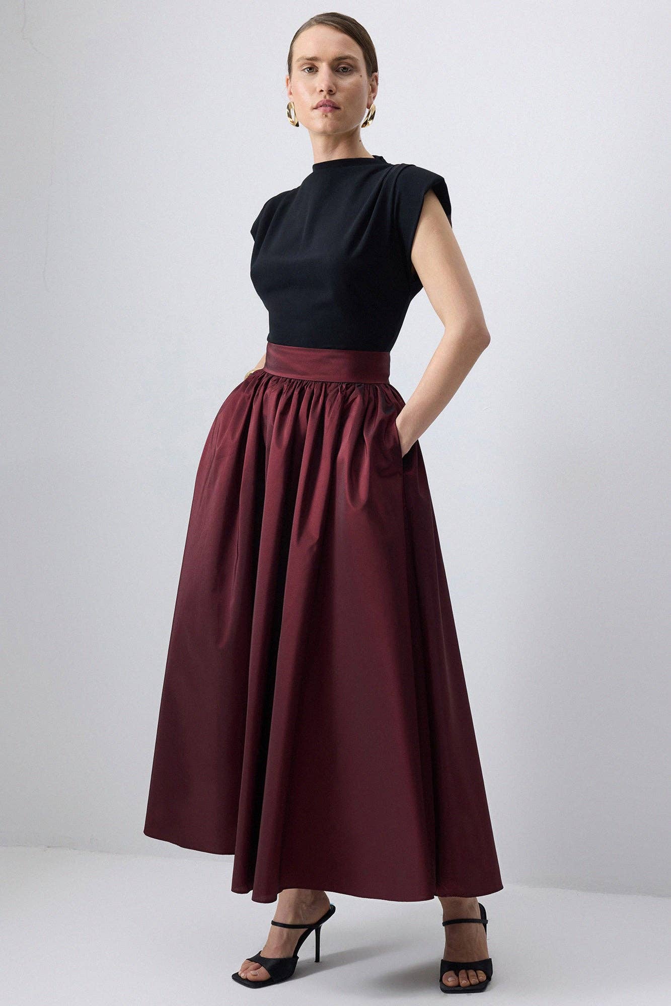 Pleated Maxi Taffeta Skirt
