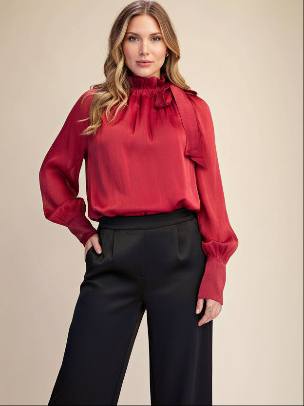 Ruffle Neck Tie Blouse