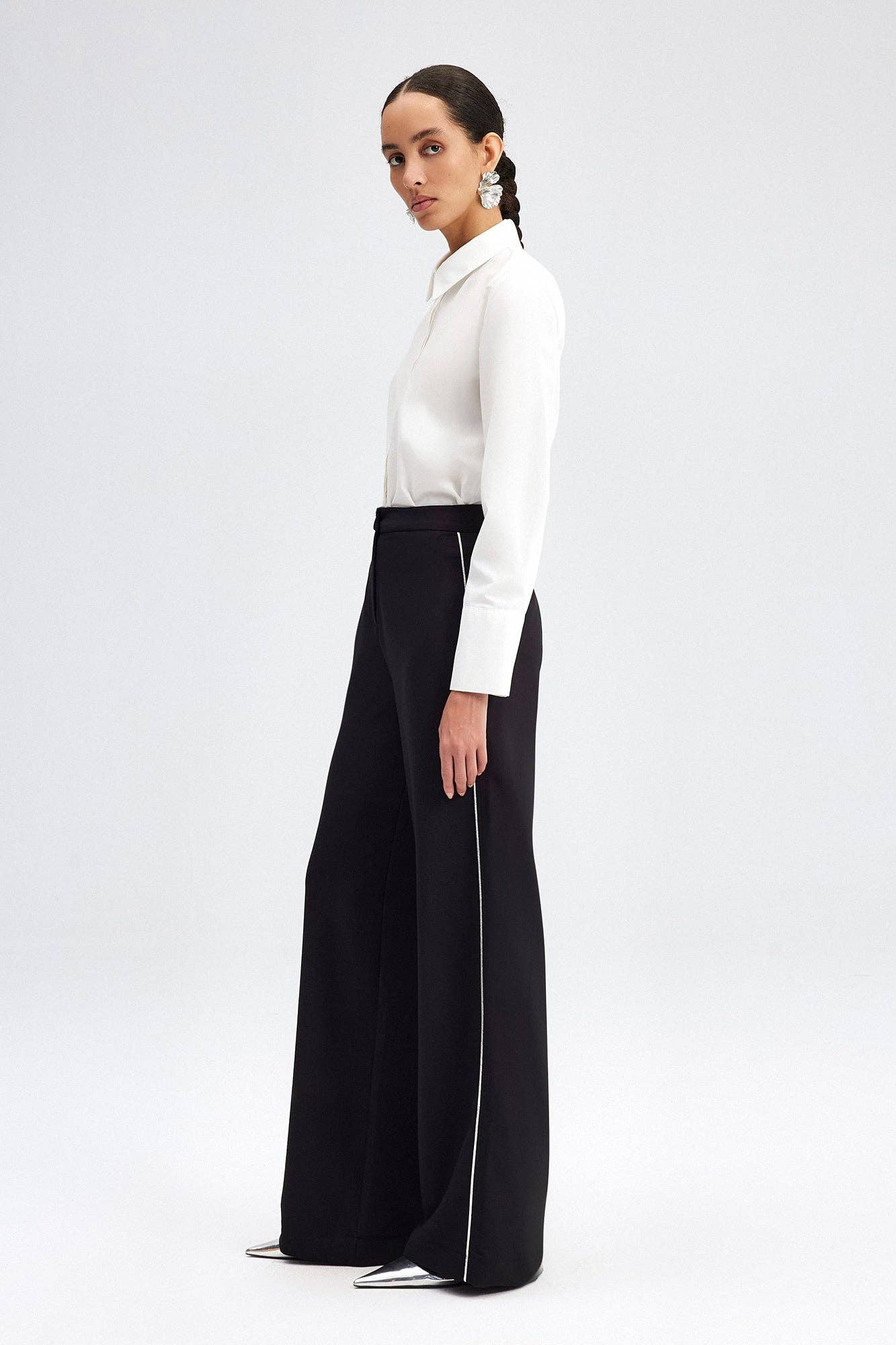 Wide-Leg Trousers with Side Trim