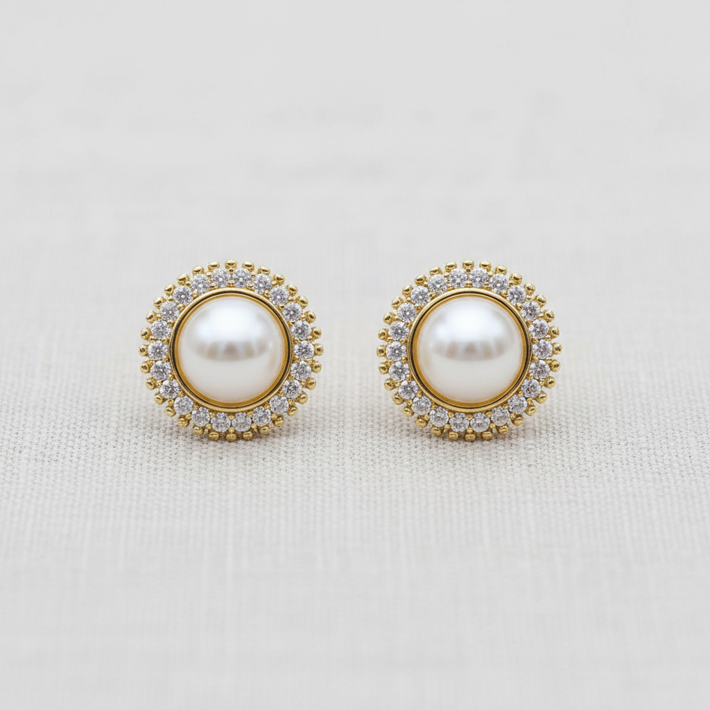Halo Pearl Stud Earrings