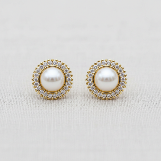 Halo Pearl Stud Earrings