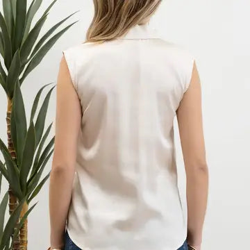 Satin Ruched Moche neck Short Sleeve Blouse