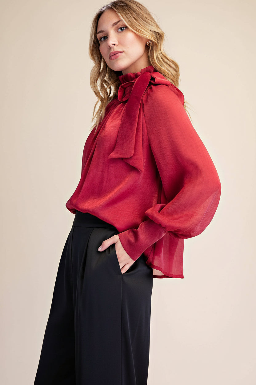 Ruffle Neck Tie Blouse