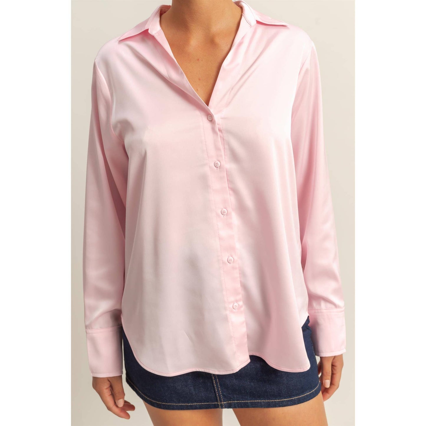 Button-Up Collared Satin  shirt