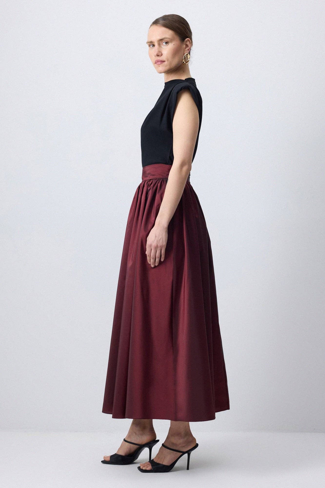 Pleated Maxi Taffeta Skirt
