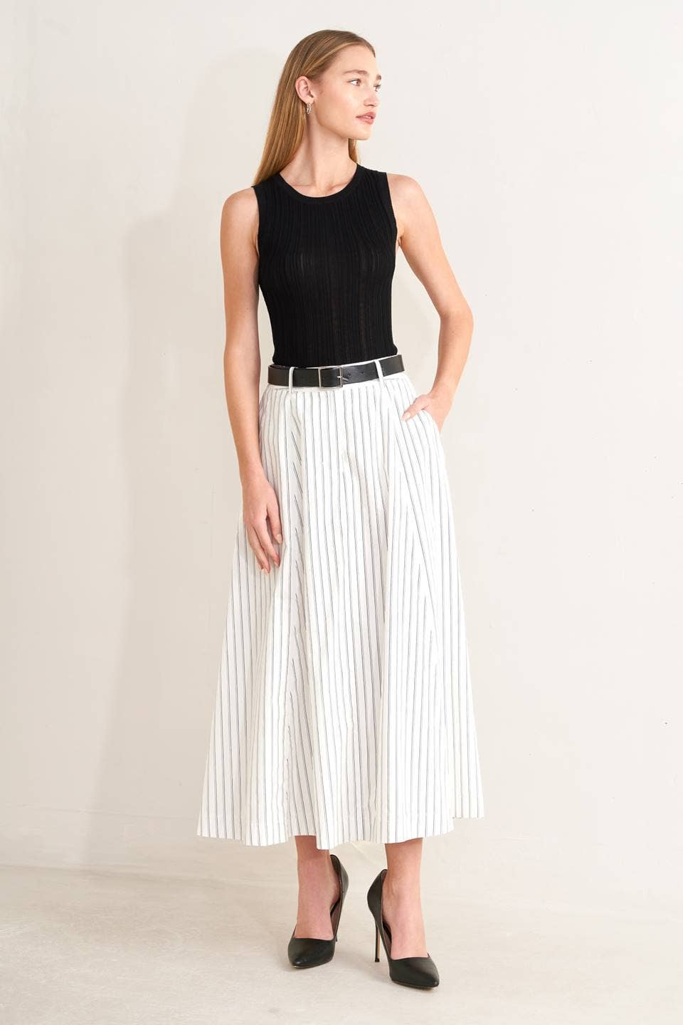 Striped Woven Midi Skirt