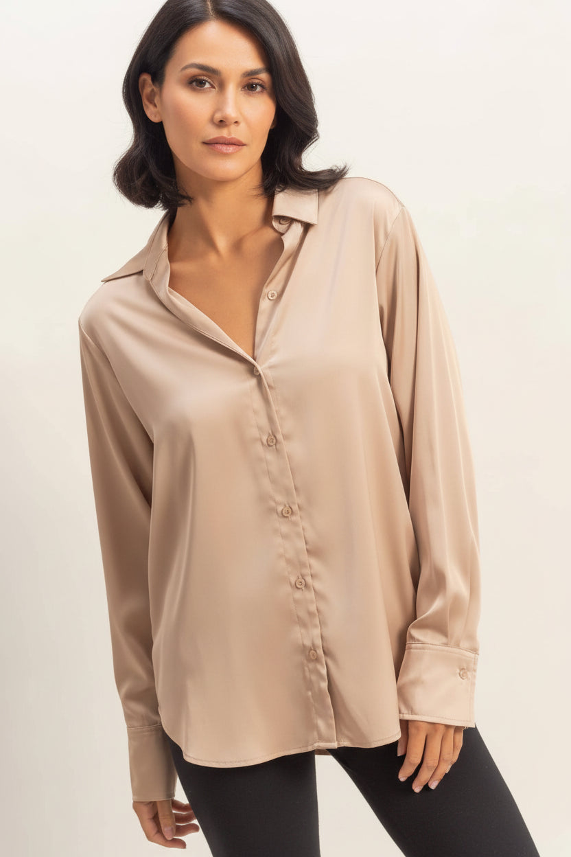 Satin Button-Up Shirt