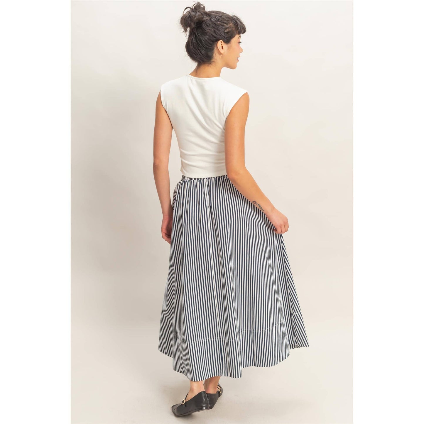 Striped Midi Skirt w/pockets