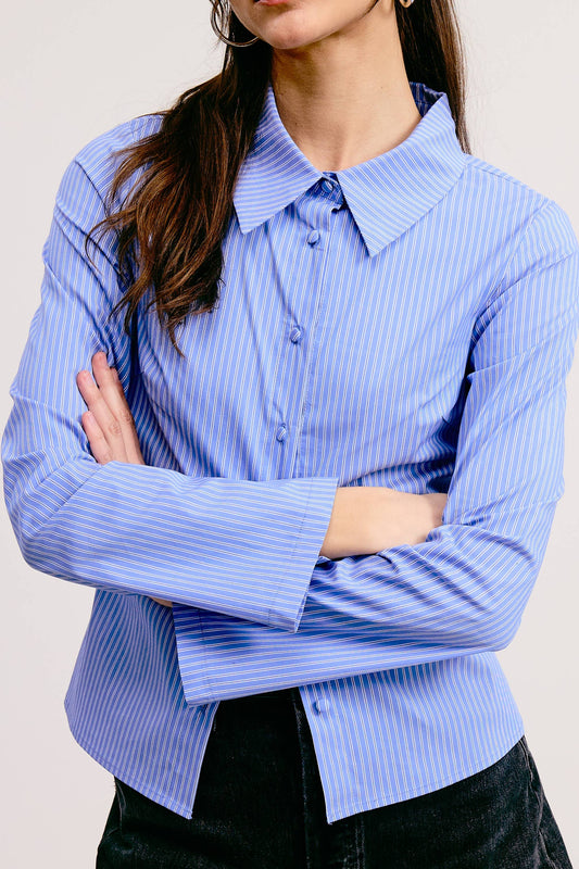 Fitted Pin Stripe Shirt w/Flared Sleeve
