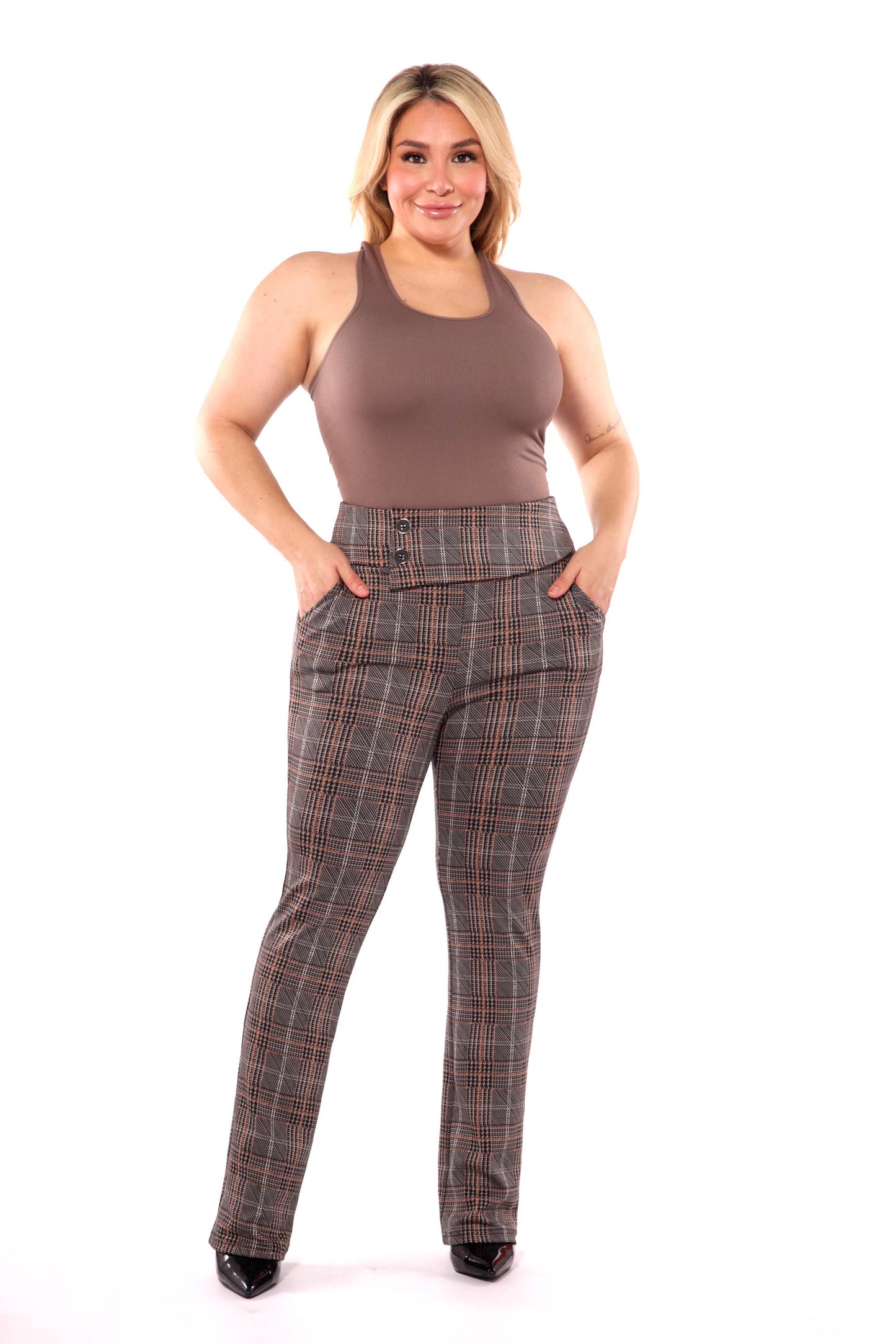 Plus Asymmetrical Button Waist Pants
