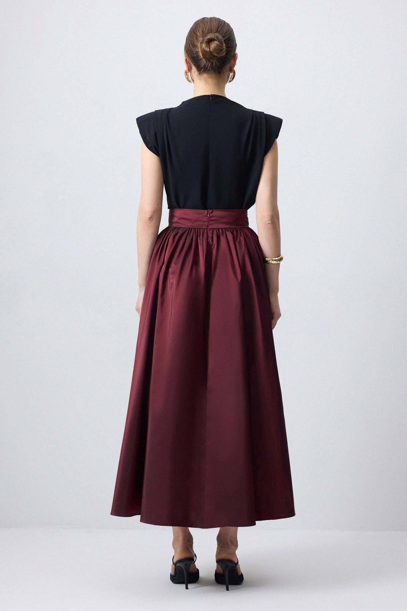 Pleated Maxi Taffeta Skirt