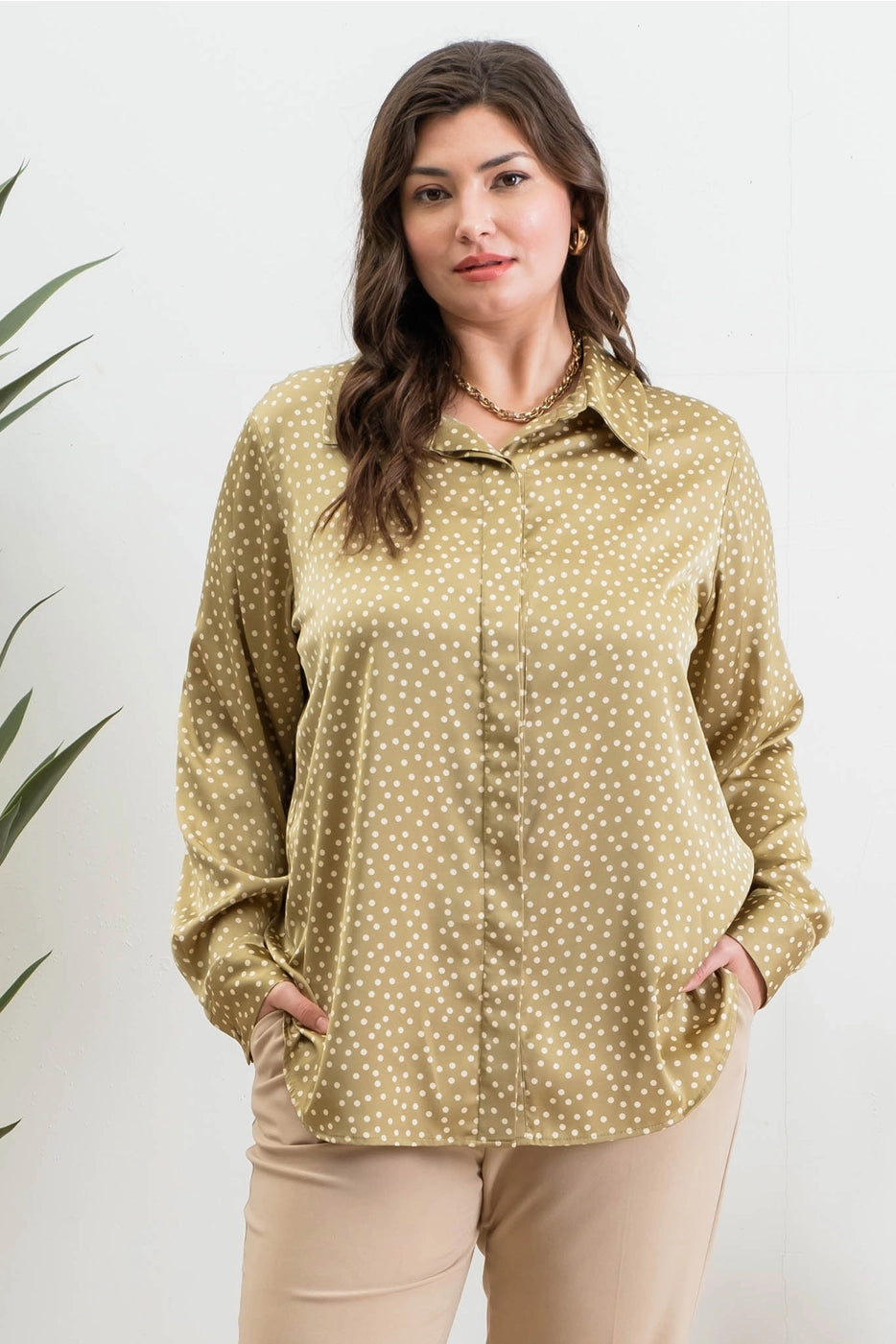 Plus Polka Dot long Sleeve Shirt