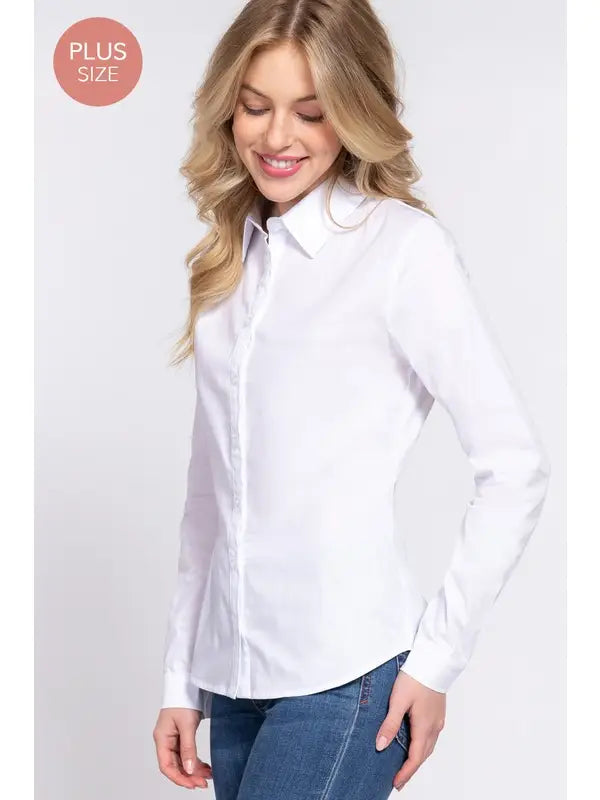 Plus Button Down Stretch Poplin Shirt